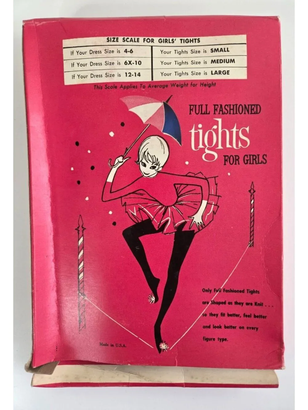 Vtg Girls Full Fashioned Non-Run Tights Blue Size Large Retro Packaging